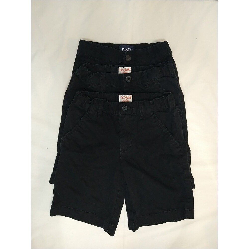 Lot of 3 Boys School Uniform Shorts Size 6 Black 2-CAT&JACK snap 1-PLACE button
